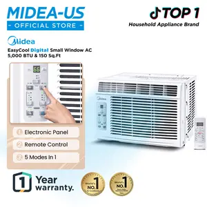 Midea 5,000 BTU Digital Window Air Conditioner, Cools up to 150 Sq. Ft. AC with Easy-to-Use Reusable Filter, Remote, Perfect AC for Bedroom, Living Room, Home Office, Electronic Control