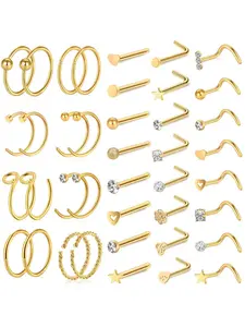 40-Piece Stainless Steel Nose Ring Set, Unisex Spiral Nose Studs, Fashion Nose Piercing Jewelry for Women and Men, Durable and Stylish