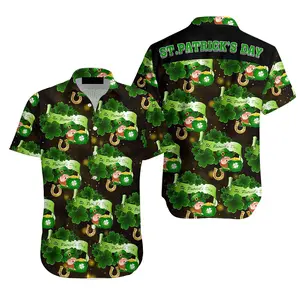 Irish Leprechaun St Patrick's Day Hawaiian Shirt, 100% Woven Polyester, Casual, Short Sleeve, Available in Sizes S to 5XL - Clothes