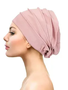 Thick Elastic Cotton Beanie Hat, Chemotherapy Cap, Pleated Design, Comfortable and Stylish Headwear for Daily Use, Turban Hijab