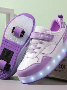 High-Quality Kids' LED Light-Up Skate Shoes, Sports Skate Shoes, Boy's & Girl's Velcro Casual Sneakers, Stylish Roller Skates for All Seasons, Outdoor Fun & Easy Maintenance