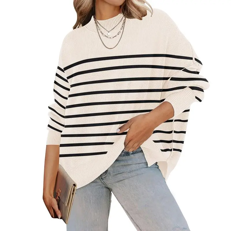 ZESICA Women's Oversized Mock Neck Pullover - 2026 Fall Winter Long Sleeve Ribbed Knit Top with Side Slit, Loose Fit Cozy Womenswear for Valentines Day Pink Aesthetic, TrendTok Must-Haves