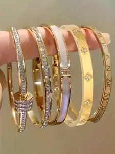 5-Piece Waterproof Titanium Steel Bracelet Set, Rhinestone Star Design, Plated, Exquisite Bracelet, Versatile Style, Unisex Jewelry