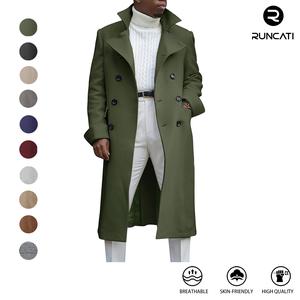 Runcati Men's Notch Lapel Double Breasted Long Trench Coat Casual Cotton Blend Peacoat Father‘s Day Gift