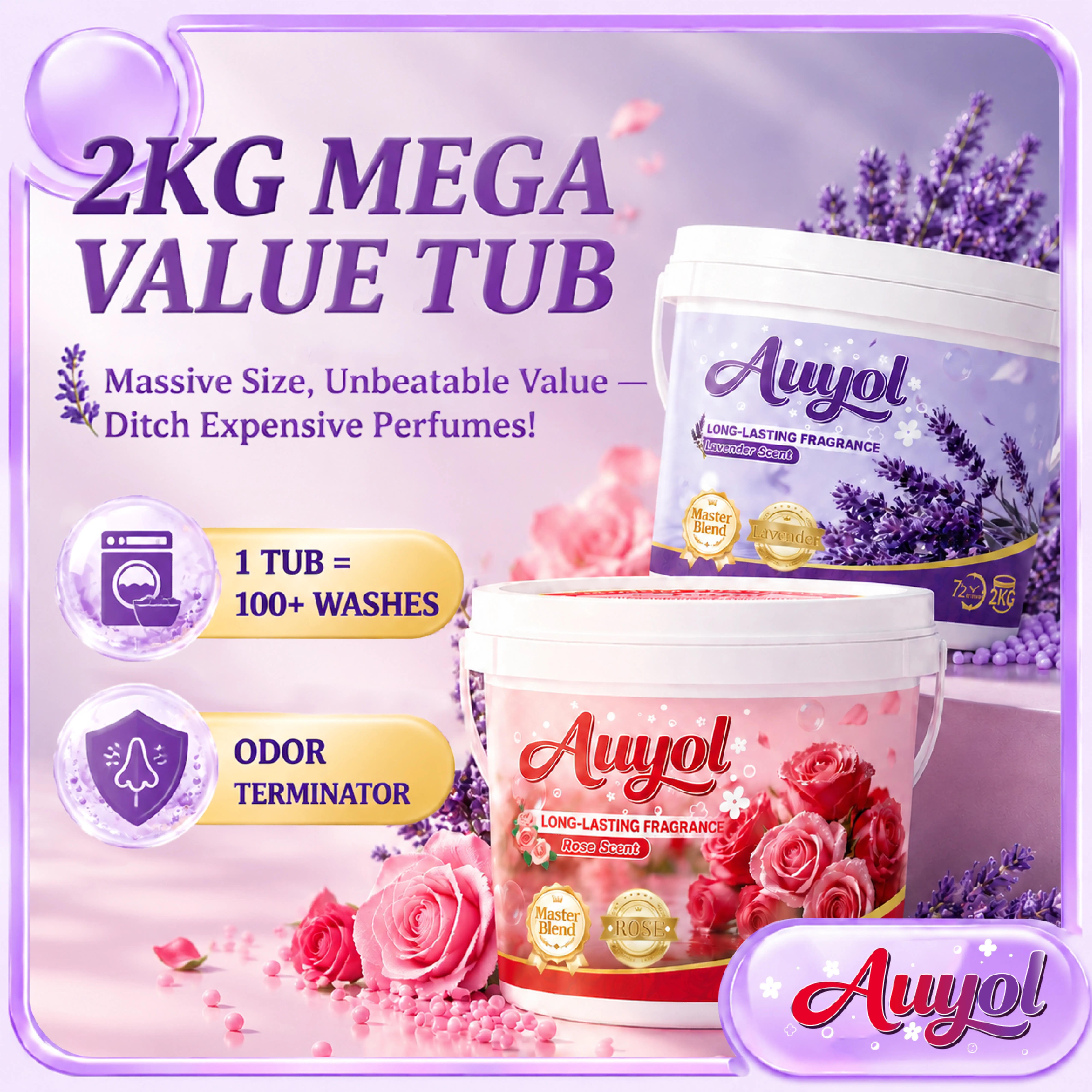 [ Auyol ] 70.55 oz In-Wash Scent Booster, Romantic French Rose, Extra Lingering Fragrance Laundry Beads, Hypoallergenic & Sensitive Skin Safe, 2.5L/1.8KG