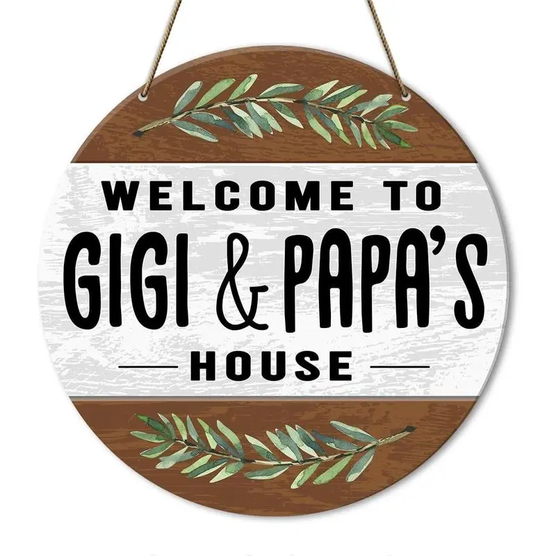 Rustic Round "Welcome to Gigi & Papa's House" Porch Sign - Hanging Multicolor-a Funky Jackie Home Decor Plaque for Front Door, Wardrobe, Original Couple Wedding Art Gift for Grandparents from Grandkids