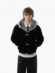 Streetwear Metal Clip Faux Fur Hooded Suede Bomber Jacket SpringStatements Casual Coats