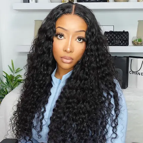 FORGIRL FOREVER 30 inch 13x6 Water Wave Human Hair Lace Frontal Wig Pre-plucked Deep Wave Curly Transparent Lace Front Human Hair Wigs For Women