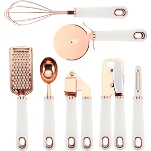 COOK with COLOR Kitchen Gadget Set Stainless Steel Utensils with Soft Touch Handles, 7 Pc. Copper, White Enchante Direct