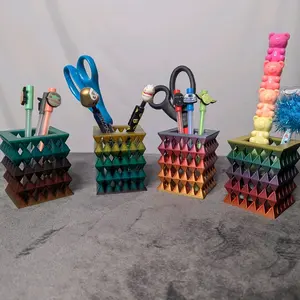 3D Printed Diamond Shape Pen Holder - Colorful Storage Basket with Multi-Color Design for Various Pens and Scissors