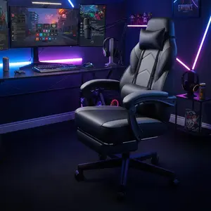 Walsunny Gaming Chair with Footrest, High Back Ergonomic Comfortable Office Computer Video Chair with Lumbar Support Height Adjustable with PU Leather