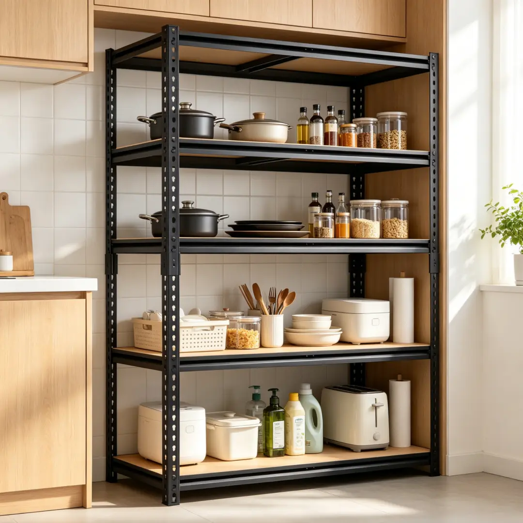 5-Tier Adjustable Heavy Duty Metal & Wood Storage Shelf with Z-Type Braces, 70x30x152cm Wire Utility Organizer Rack for Garage, Pantry