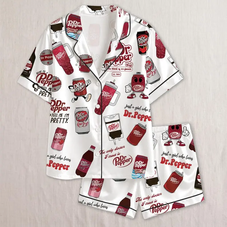 Daily Drink Soda P0pper Print Pajamas - Sleepwear Women Silk Pajamas Set
