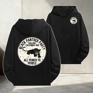 Menswear Black Panther Party Retro Graphic Hoodie - Ribbed, Soft Tops Outfits, Historical and Cultural Fusion, Ideal for Streetwear Enthusiasts