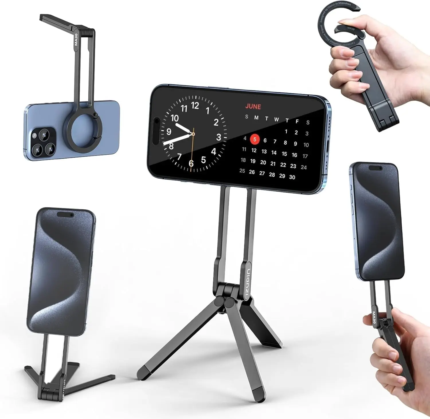 ULANZI MA30 Magnetic Phone Tripod Stand for iPhone - Aluminium Smartphone Mini Tripod Foldable Pocket Cell Phone Stand Dual-Sided Magnet Quick Mount Compatible with iPhone 16 15 14 13 12 Magsafe