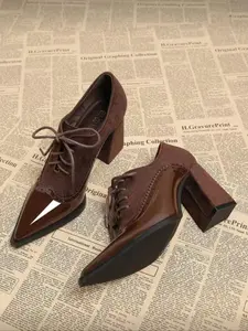 French Vintage Stylish Pointed Toe Shoe Lace-Up, 2026 British Style Height Increasing High Heel, Trendy Fashion Footwear