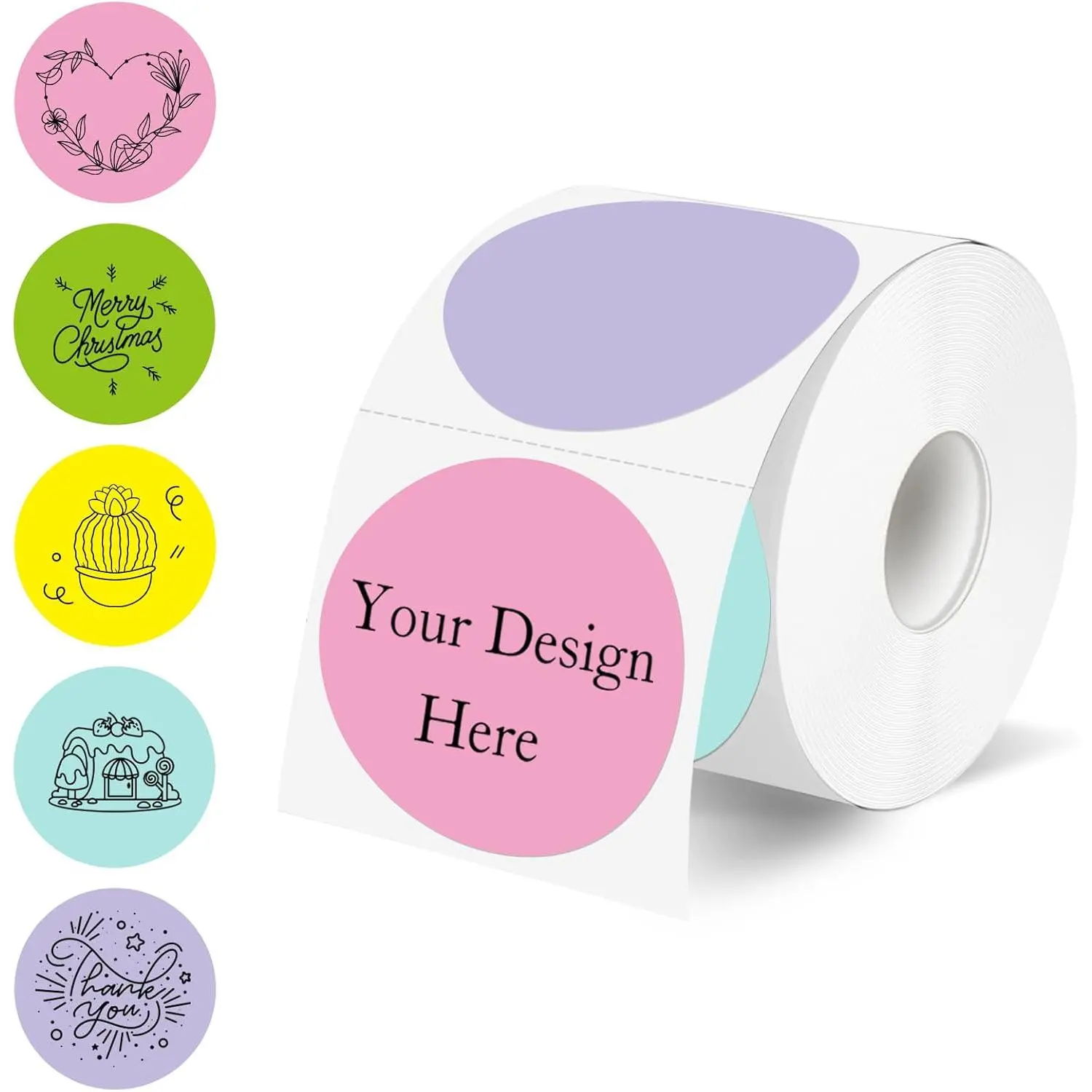 2 Inch Round Thermal Label Stickers,  Circle Thermal Stickers Labels, Direct Thermals Printer Label for Logo Design-300 Sheets/Spring Color