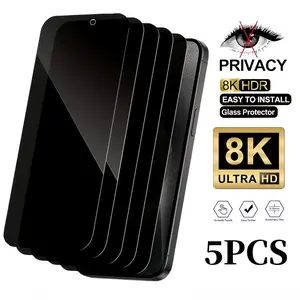 5Pcs Privacy Screen Protector for iPhone 16E 16 15 14 13 17 Air Pro Max Plus Full Coverage Anti Spy 9H Hardness Tempered Glass Film No Bubbles oil repellent Case Friendly