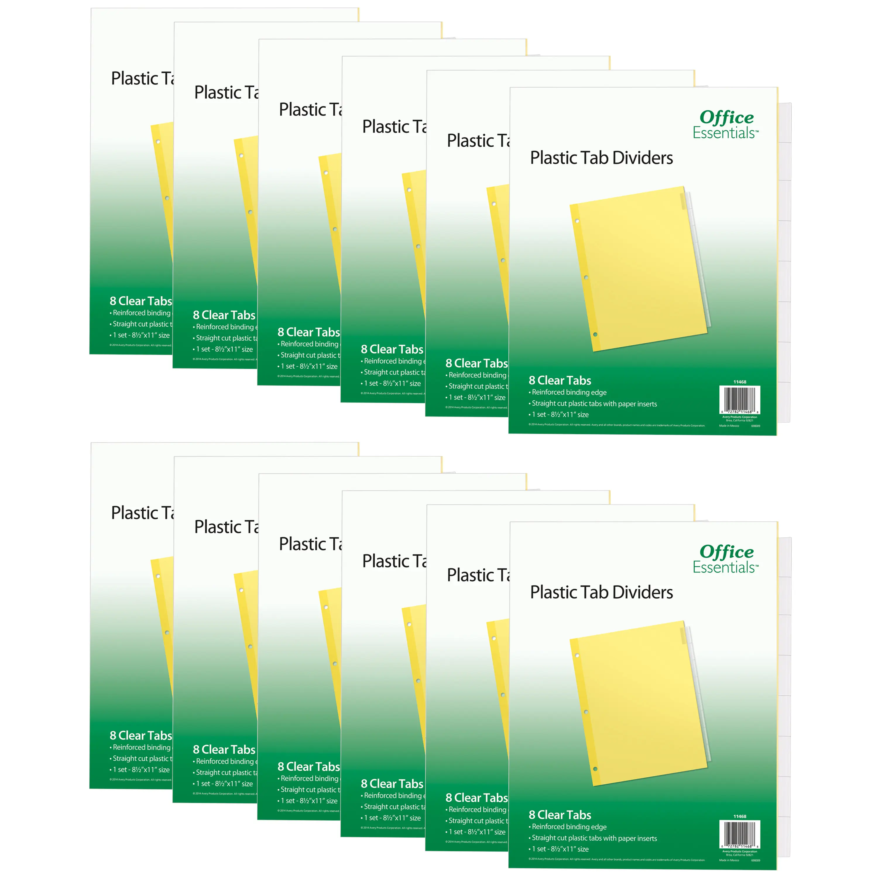 Office Essentials Insertable Plastic Tab Dividers for 3 Ring Binders, 8-Tab Sets, Clear Tabs, 12 Sets (21942)