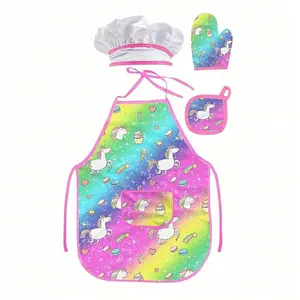 Colorful Unicorn Magic Chef Set for Kids, Magical, Unicorn Theme, Apron, Gloves, Hat, Accessories, Baking Tools, Role Play Costume, Perfect New Year Gift