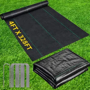 4FT X 328FT Garden Weed Barrier Landscape Fabric Heavy Duty Ultra Thick Premium Weeds Control Mat Ground Cover Weed Block Gardening Mat, 20 Ground Stakes Included