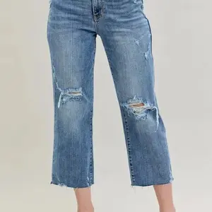Judy Blue Plus Size High Waist Distressed Crop Wide Leg Jeans