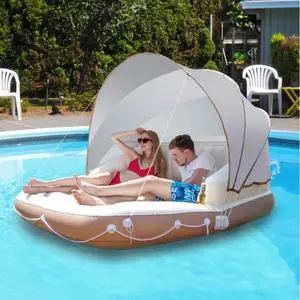 COSTWAY Inflatable Pool Float, 2/4/6 People Inflatable Pool Raft w/Air Pump & Cup Holders for Adults Kids, Floating Island Toys for Party, Beach, River, Lake-Deals for You Days