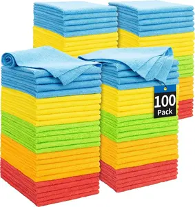 100 Pcs Microfiber Cleaning Cloths, Cleaning Rags Towels Bulk Absorbent Lint-Free Washcloths, All-Purpose Cloth Wipes for Car, Shop, Office, Household Cleaning 11.5"*11.5"