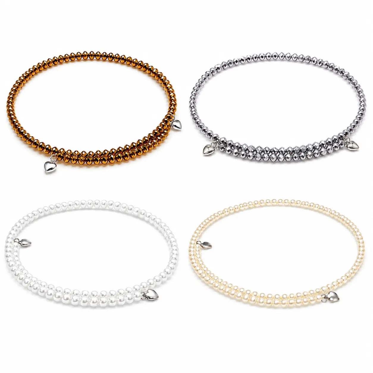 Memory Wire Necklace, Beaded Choker for Women, Birthday Christmas Gift for Her, Assorted, Pack of 4