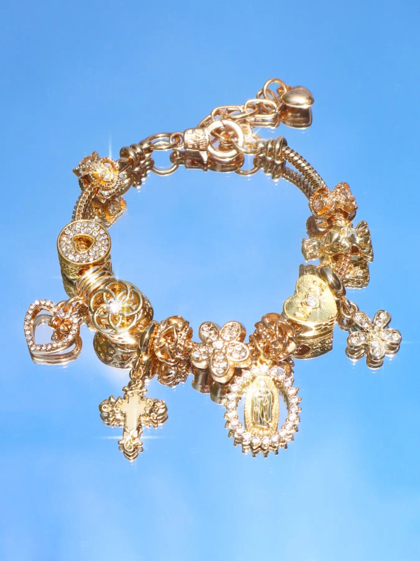Heart Cherry Blossom Charm Bracelet, Glow-in-the-Dark Cross Bracelet, Mom Angel Cross Flower Charm High Quality Bracelet