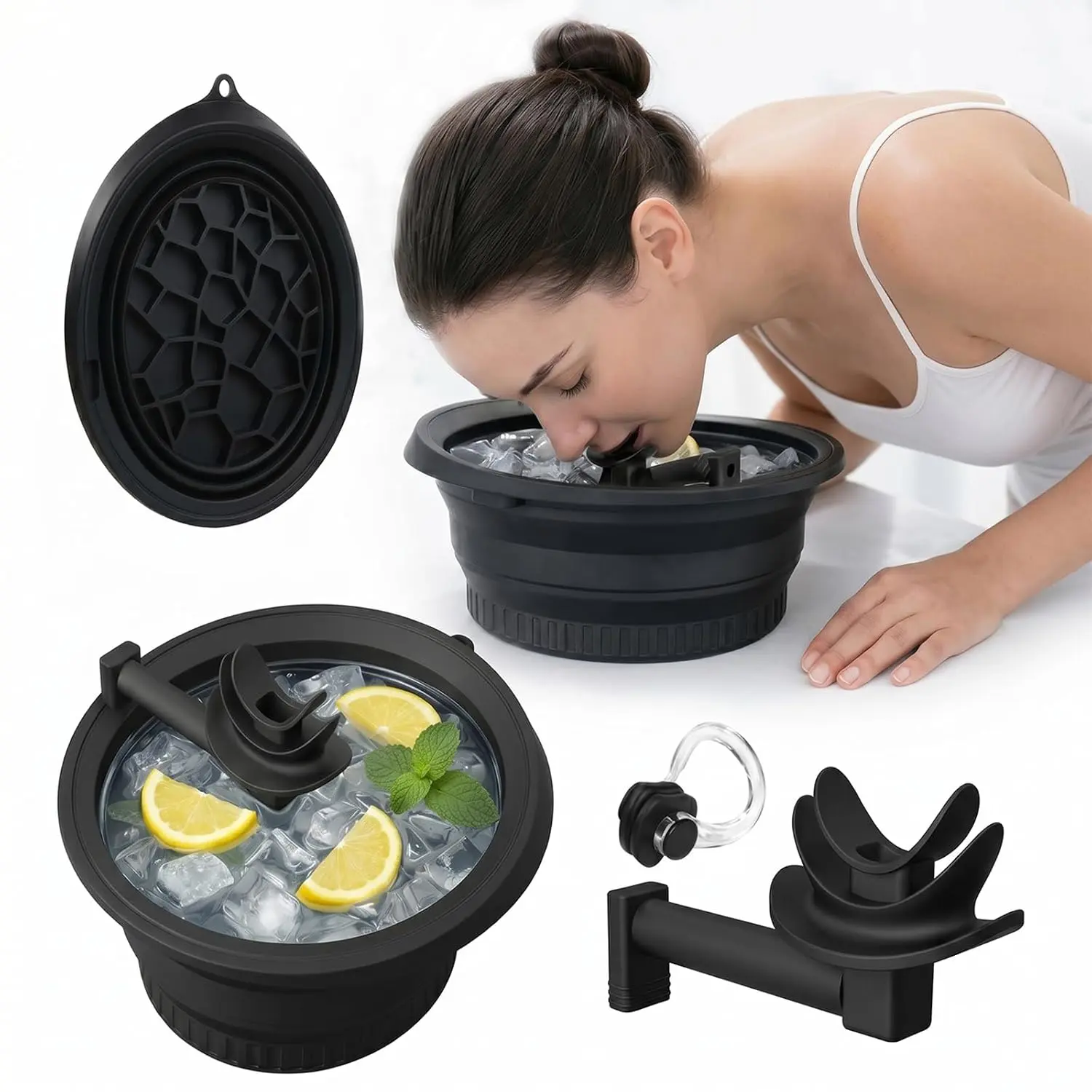Viral Silicone Ice Face Basin | Foldable Cold Facial Ice Bowl with Lid, Nose Clip & Breathing Tube | Morning Puffiness Skincare Hack