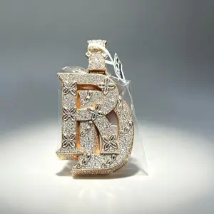 8038  Oversized Vintage Letter DR Hip Hop Statement Pendant | Luxury Iced Out Floral Pattern Bling Charm Necklace | Urban Streetwear Rapper Fashion Accessories