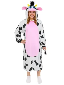 Animal Onesie Costume for Adults - Cozy Farm-Themed One-Piece Pajamas with 3D Hood for Halloween, Cosplay & Party
