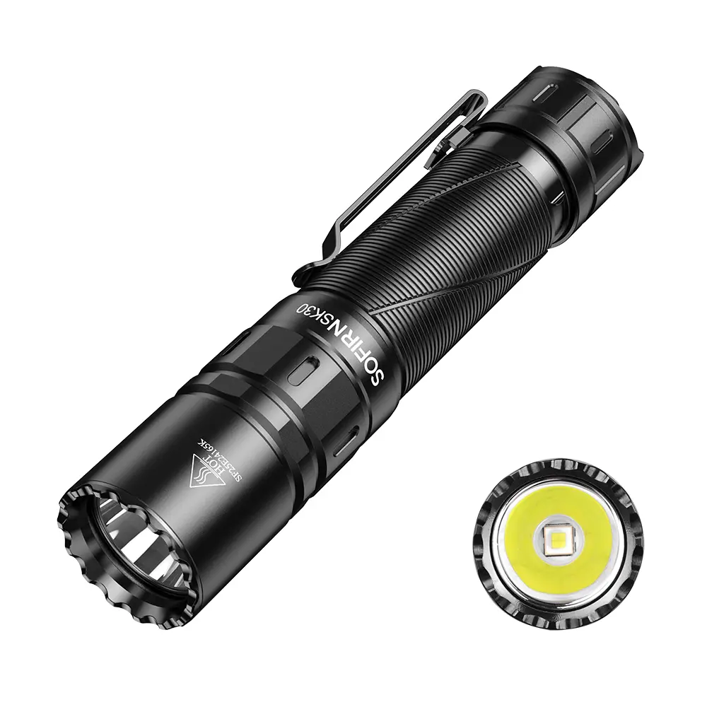 Sofirn SK30 Tactical Flashlight  3000 High Lumens Pocket Flashlight Dual Switches 6 Modes Super Bright IP68 LED Flashlight for Camping, Home, Emergency, Rescue, Hunting, Inspection, Repair Reading Light Clip-on waterproof rechargeable ever flexi able, Fla