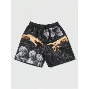 Men's Regular Fit Hand & Star Print Boxer Brief Swim Shorts, Casual Comfy Breathable Swim Shorts for Summer, Men's Swimwear for Beach Swimming, Swim Trunks