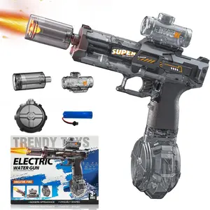 Electric Water Gun for Adults Kids Automatic Squirt Gun with LED Light Up 32 FT Range Dual Mode 500ML Tank Transparent Body Powerful Motor Waterproof Drop Resistant