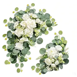 Forest Style Rose Daisy Eucalyptus Leaf Artificial Diagonal Flower, Decorative Artificial Flower, Wedding Arch Floral Art, Home Wall Party Decoration