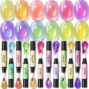 SAVILAND 3-in-1 One-Step Gel Nail Polish Pen Set: Cat Eye, Base & Top Coat All-in-One, Easy Twist Design, Beginner-Friendly Portable Nail Art Kit for Home & Salon, 12 Colors (4ml)