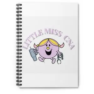 Little Miss CNA Notebook - Spiral-bound with Metal Spiral Binding, 90gsm Paper, Front Cover Print, Document Pocket & Dark Grey Back Cover