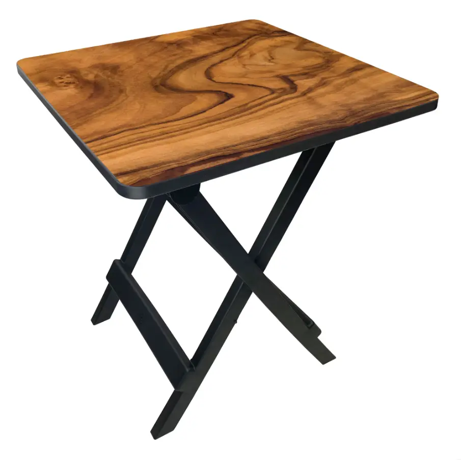 19" Folding Outdoor Side Table, Portable Plastic Camping Table, Compact Wood-Look Design