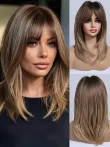 Women's Elegant Straight Hair Wig, Gradual Bangs, Wigs with Bangs, 100% Tanglong Synthetic Wig, Straight Wigs, Rose Net Cover, Realistic Layered Effect, Premium Synthetic Wigs, Holiday Gift