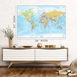 Academia Maps - Large Blue Ocean World Wall Map - Detailed World Wall Map - 36" x 24" Poster Print, Available Laminated - Highly Applicable for Classrooms and Study Spaces - Wall Map of the World