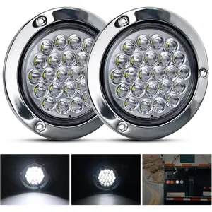 Nilight 4-Round LED Tailgate Lights Kit - 2PCS 24LED White Stainless Steel Chrome Bezel Waterproof Surface Mount Tow Lights Assembly for Trucks, Campers, Tow Lights Kit