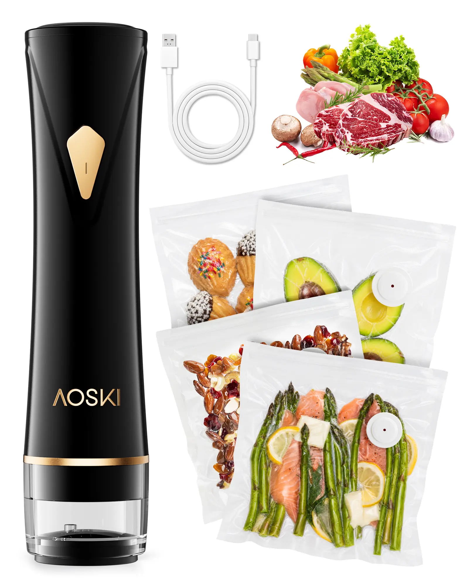 Handheld Vacuum Sealer - Spill-Proof, Food-Grade, Easy to Clean, Automatic & ManualModes, Includes 10 Reusable Bags, Creates a Vacuum toKeep Meat, Fruits, Nuts & Herbs Fresh