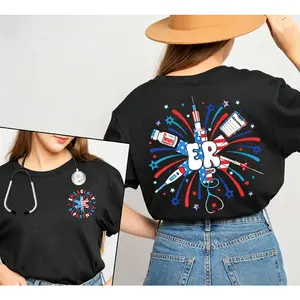 Firework 4th of July ER Nurse T-shirt, Er Nurse Crew Shirt, Funny ER Ed Nurse Tech Shirt, Emergency Room Rn T-shirt, Patriotic Nurse Shirt