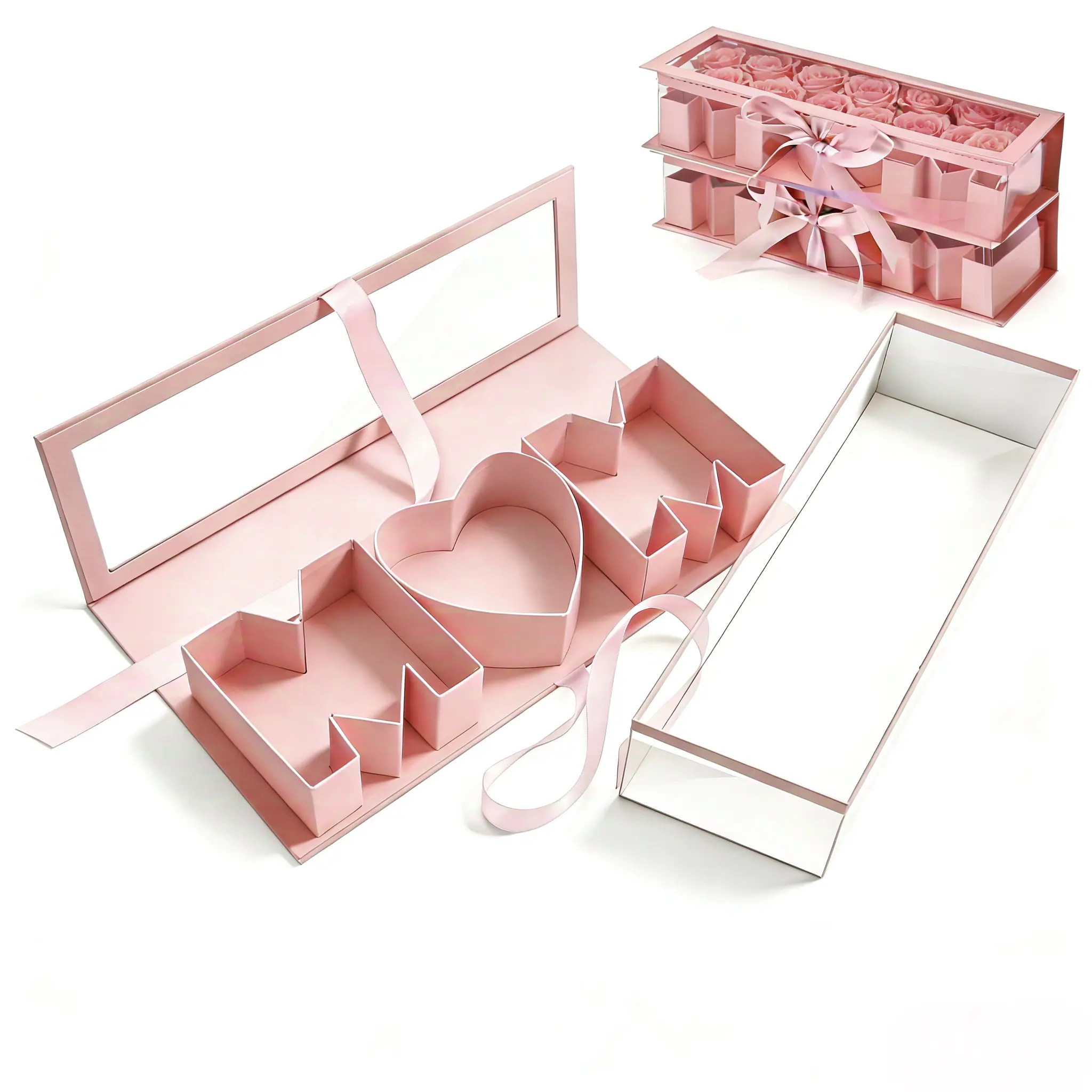 Summer Wins Mother Birthday Gifts Box ''Mom'' Letter Empty Box Mother‘s Day Box with Window and Support Frame Pink/White Gift Boxes for Wemen,Mother,Festival Birthdays Everyday life You Love Your Mom