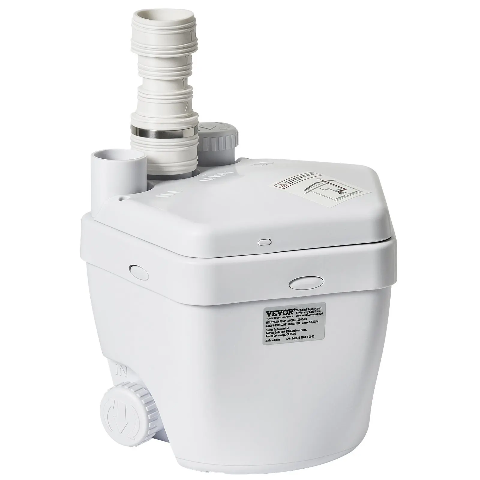 【Summerfinds】VEVOR Utility Sink Pump,1/3 HP120-Volt1750 GPH Flow18 ft HeadUnder-Sink Sump Pump System with Copper Wire MotorHeavy-Duty Utility/Laundry Sink PumpDrain Pump with 1-1/2" OutletWhite