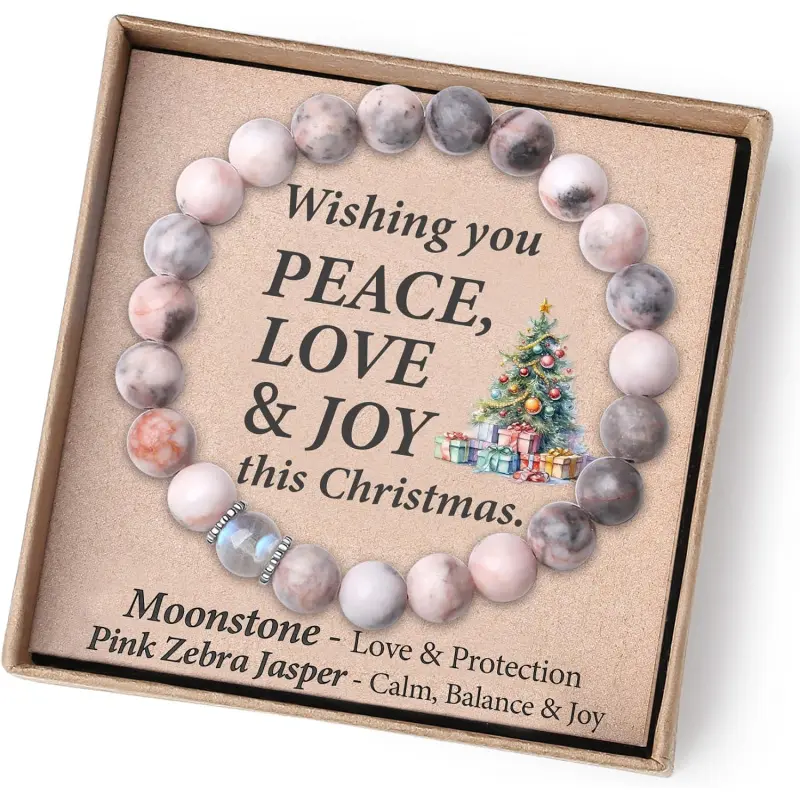 6.7" Christmas Wishes-Pink Zebra Jasper-Moonstone