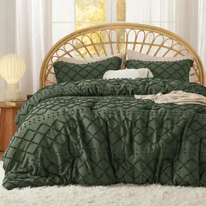 King Comforter - Olive Green Comforter, Boho Tufted for, 3 Vintage Farmhouse for Seasons, Fluffy with 2 Pillow Shams