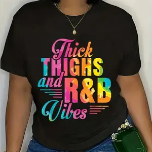 Unisex 100% Cotton Casual Fit Round Neck Short-Sleeve Top, 90's R&B Vibes Body Positivity Thick Thighs Graphic T-Shirt for Men and Women
